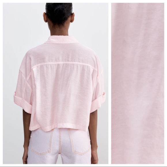 NWT. Zara Light Pink Modal Blend Flowy Shirt with Pockets. Size M. - Picture 4 of 10